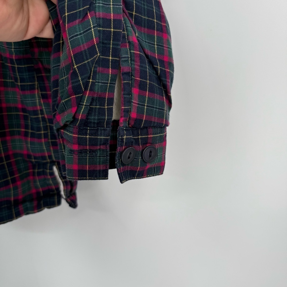 LL Bean Shirt Jacket Womens Size M Fleece Lined Flannel Plaid Button Up Blue Red - Picture 3 of 10